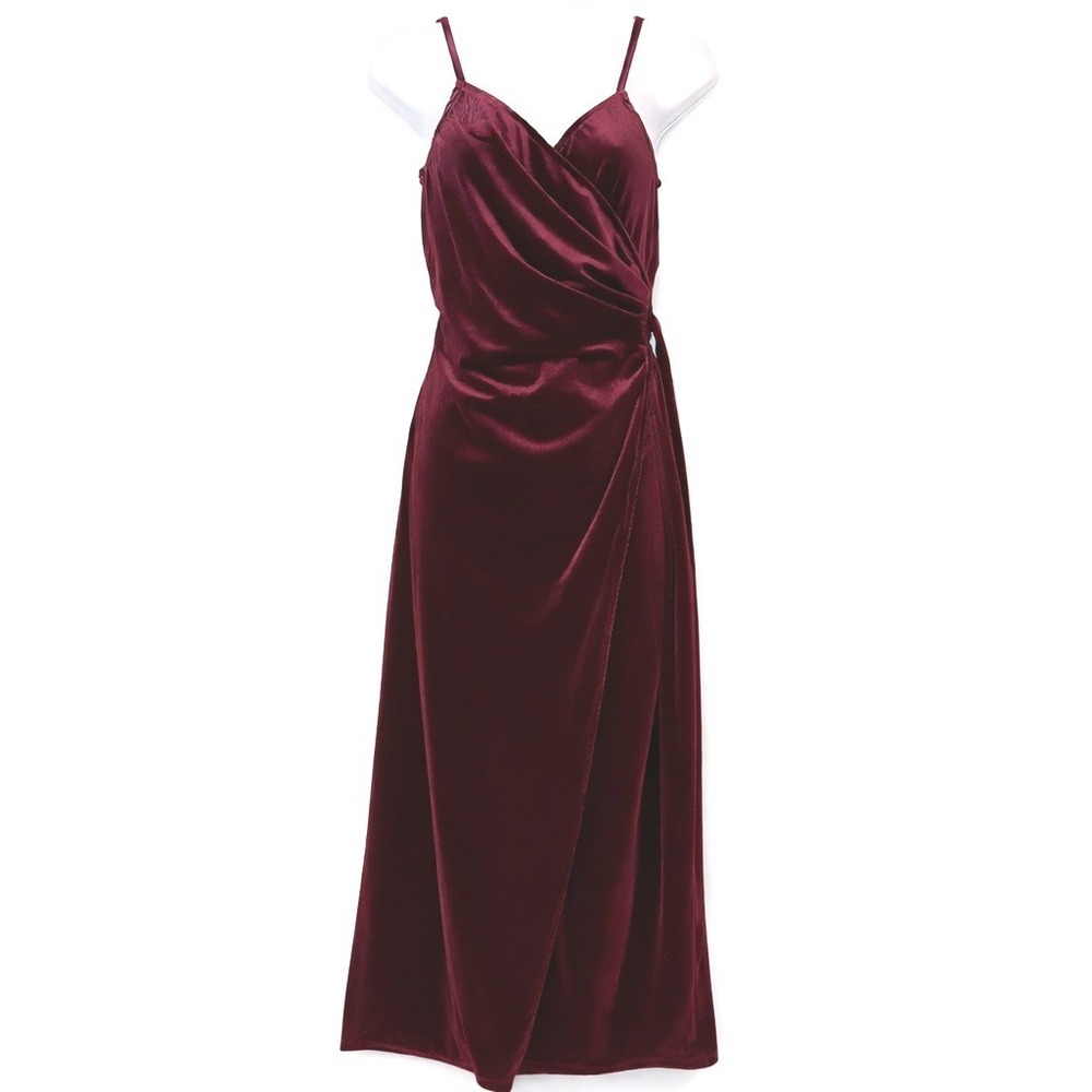 Petal + Pup Renarde Wrap Velvet Midi Dress Wine Burgundy Sleeveless Small New